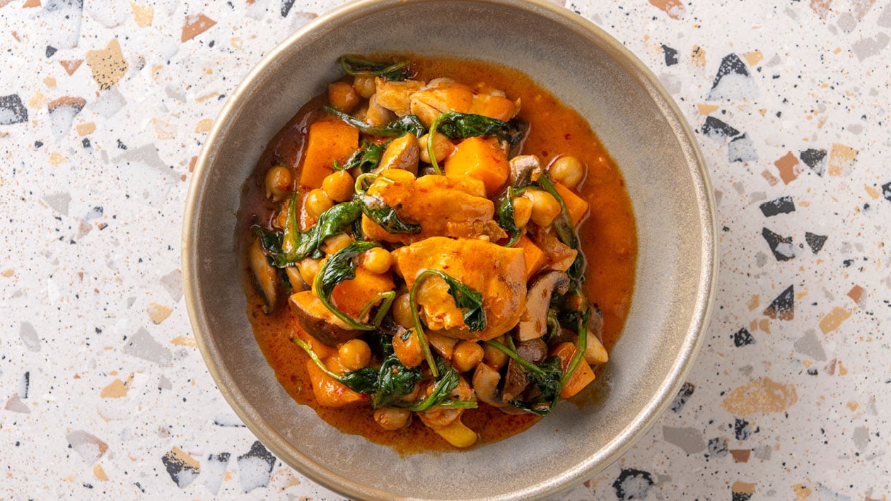 Mijoté de poulet, butternut et pois chiches